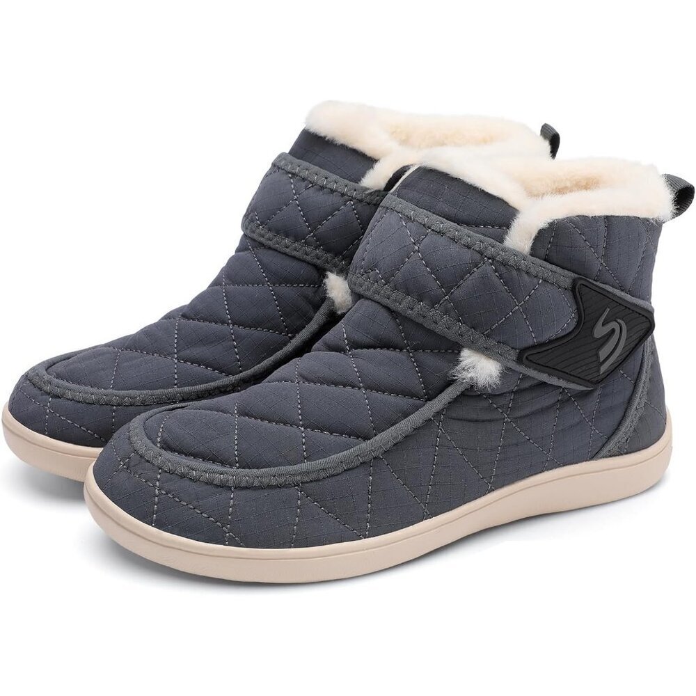 Women’s Grey Waterproof Snow Boots: Fuzzy, Slip-On Winter Comfort